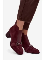 Dámské kotníkové boty z přírodního semiše na podpatku model 21714172 bordó - Artiker