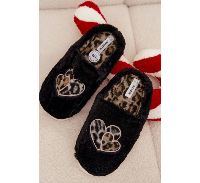 Dámské chlupaté papuče srdíčka – černé Amandra Dámské chlupaté papuče srdíčka – černé Amandra