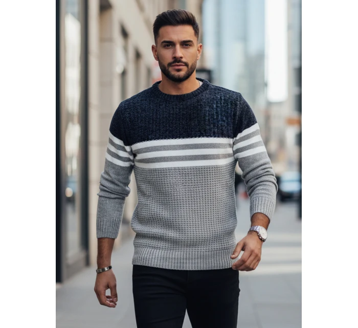 Pánský pruhovaný šedý svetr Dstreet model 21982378 - FashionStreet