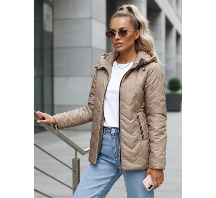 Kurtka przejściowa damska pikowana z kapturem beżowa model 22025039 - FashionStreet
