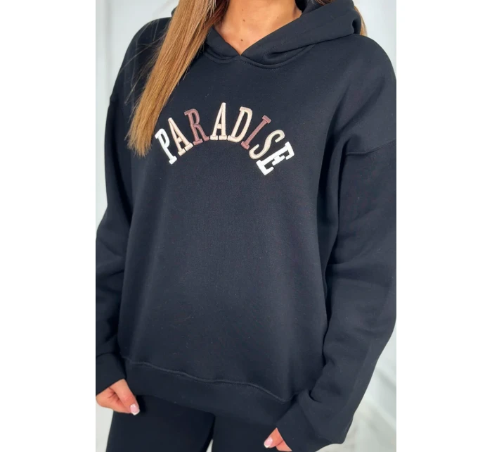 Bavlněná souprava s vyšívaným nápisem Paradise černý