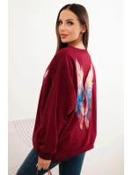 Dámská oversized mikina z bavlny s barevnými model 21421746 na zádech bordová - K-Fashion Dámská oversized mikina z bavlny s barevnými model 21421746 na zádech bordová - K-Fashion