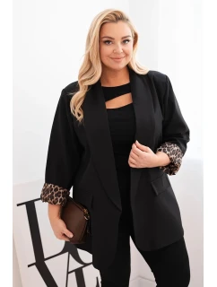 Dámská sako Plus Size s podšívkou v leopardím vzoru černá