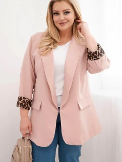 Dámská blazerová bunda Plus Size s podšívkou v leopardím vzoru tmavě pudrově růžová