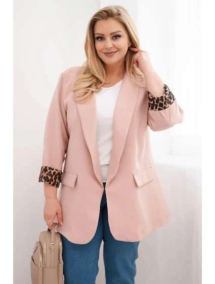 Dámská blazerová bunda Plus Size s podšívkou v leopardím vzoru tmavě pudrově růžová
