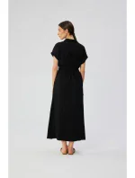 S364 Viskózové maxi košilové šaty - černé