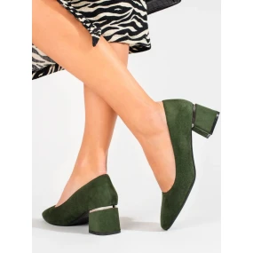 Trendy dámské zelené  lodičky na širokém podpatku