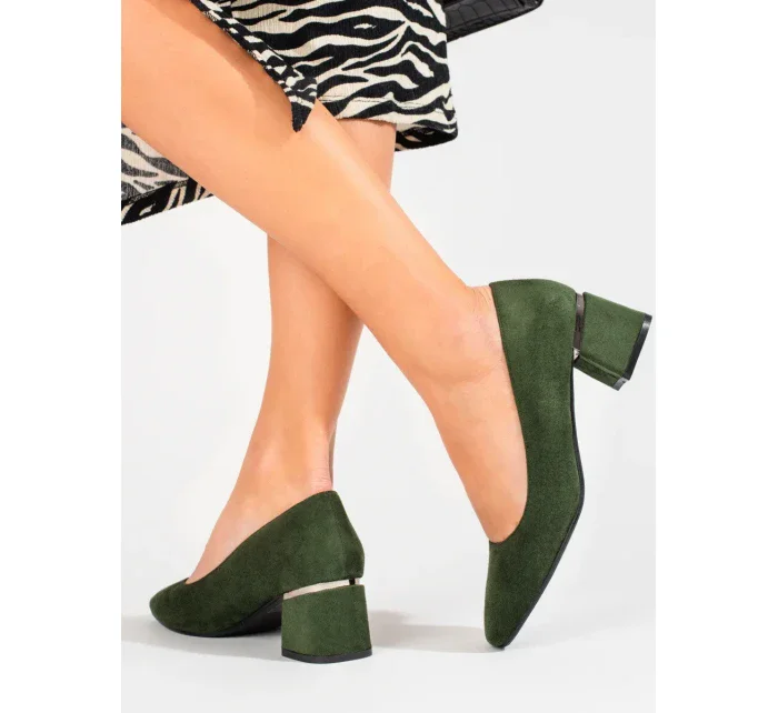 Trendy dámské zelené lodičky na širokém podpatku Trendy dámské zelené lodičky na širokém podpatku