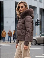Dámská zimní prošívaná bunda s kožešinou, světle hnědá, FashionStreet TY5831 Dámská zimní prošívaná bunda s kožešinou, světle hnědá, FashionStreet TY5831