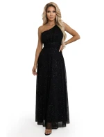 model 21941593 Dlouhé třpytivé večerní šaty na jedno rameno klasické černé - numoco basic