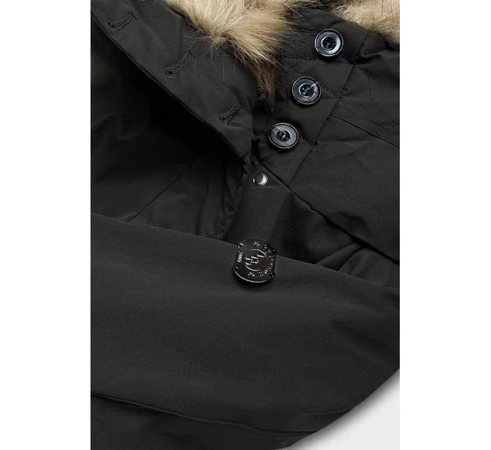Černá dámská prošívaná zimní bunda s kožešinou (m-137)