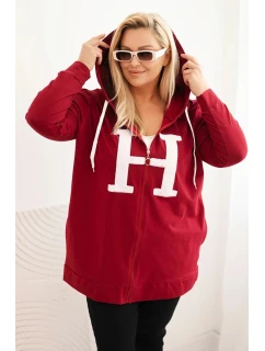 Dámská mikina Plus Size bavlněná s kapucí a velkým model 21399817 H bordová - K-Fashion