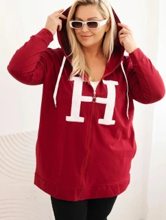 Dámská mikina Plus Size bavlněná s kapucí a velkým model 21399817 H bordová - K-Fashion