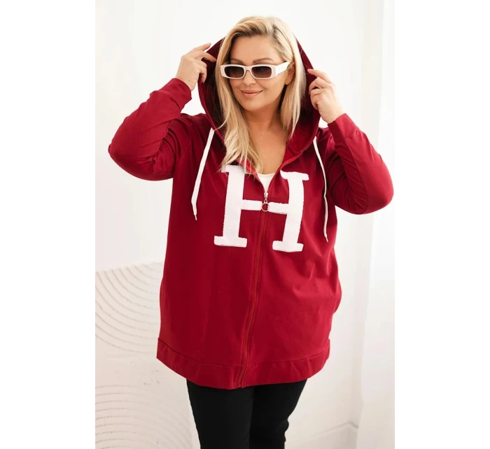 Dámská mikina Plus Size bavlněná s kapucí a velkým model 21399817 H bordová - K-Fashion