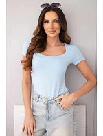 Dámská bambusová halenka s krátkým rukávem a širokým výstřihem basic modrá Dámská bambusová halenka s krátkým rukávem a širokým výstřihem basic modrá