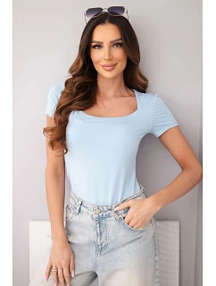 Dámská bambusová halenka s krátkým rukávem a širokým výstřihem basic modrá