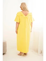 Dámské bavlněné šaty Plus Size s volánem na ramenou žluté Dámské bavlněné šaty Plus Size s volánem na ramenou žluté
