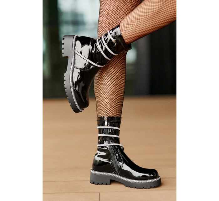 Lakované Kotníkové Boty Se Zdobením Černé Kikizelle Lakované Kotníkové Boty Se Zdobením Černé Kikizelle