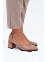Kožené Lakované Lodičky Na Podpatku model 21691304 Béžové - VINCEZA