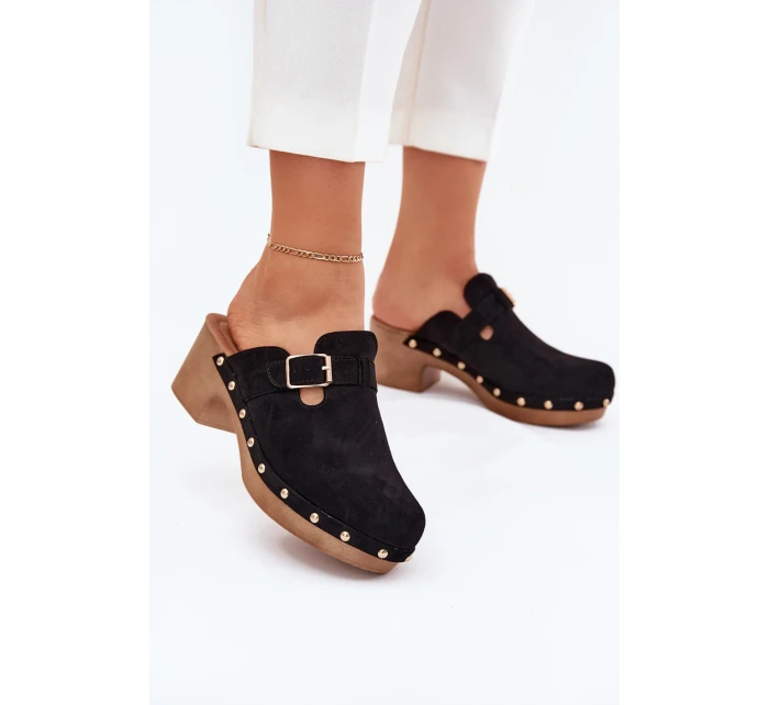 Dámské Pantofle Na Podpatku S Přezkou Černé model 21700144 - Boto