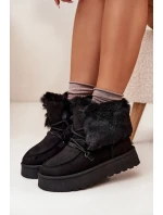 Dámské Sněhule Na Platformě S Kožešinou A Šněrováním Big Star model 21705911 Černé - Big Star Shoes Dámské Sněhule Na Platformě S Kožešinou A Šněrováním Big Star model 21705911 Černé - Big Star Shoes