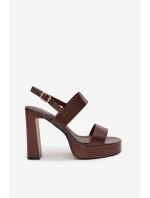 Dámské sandály na podpatku a platformě kůže Čokoládové model 21943437 - Boto