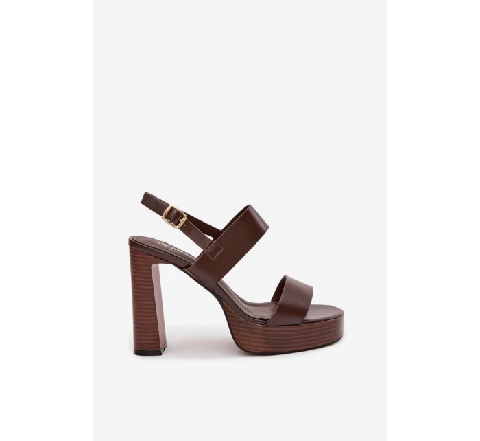 Dámské sandály na podpatku a platformě kůže Čokoládové model 21943437 - Boto