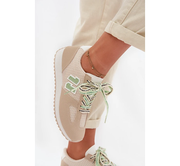 Dámské Tenisky Béžové s Ozdobným Šněrováním model 22039794 - Boto