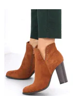 Dámské kotníkové boty na sloupkovém podpatku UK11P Hnědá Camel - Seastar