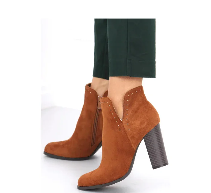 Dámské kotníkové boty na sloupkovém podpatku UK11P Hnědá Camel - Seastar