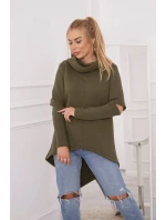 Zateplená mikina s delšími zády v barvě khaki