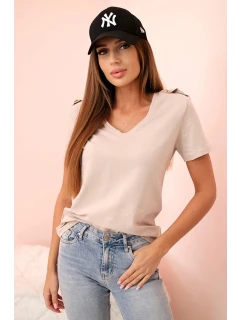 Dámská bavlněná blůza s výstřihem do V a krátkým rukávem béžová