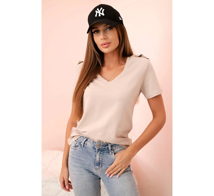 Dámská bavlněná blůza s výstřihem do V a krátkým rukávem béžová