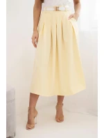 Dámská viskózová sukně s páskem a záhyby žlutá