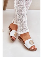 Kožené Pantofle S Dekorací Na Plochém Podpatku Bílé Zazoo model 21682298 - Boto Kožené Pantofle S Dekorací Na Plochém Podpatku Bílé Zazoo model 21682298 - Boto