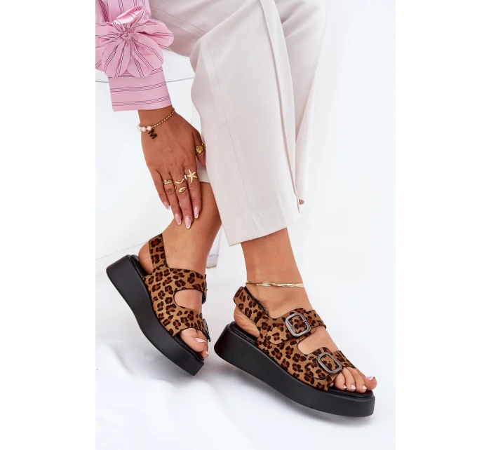 Dámské Sandály Na Platformě A S Přezkami Leopardí Hnědé model 21688823 - Boto
