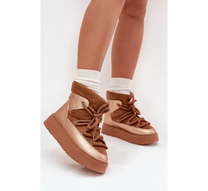 Nízké dámské sněhule s teplým kožíškem a silným šněrováním Camel Xarina Nízké dámské sněhule s teplým kožíškem a silným šněrováním Camel Xarina