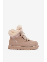 Dámské semišové sněhule – trapery na platformě s kožíškem Big Star – béžové Dámské semišové sněhule – trapery na platformě s kožíškem Big Star – béžové