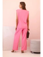 Dámský komplet z viskózy bez rukávů a rovnými kalhotami růžový Dámský komplet z viskózy bez rukávů a rovnými kalhotami růžový