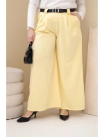Dámské kalhoty Plus Size viskózové s širokou nohavicí a páskem žluté