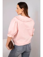Dámská bavlněná košile s volánkem a vázáním pudrově růžová