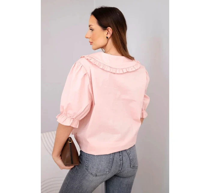 Dámská bavlněná košile s volánkem a vázáním pudrově růžová