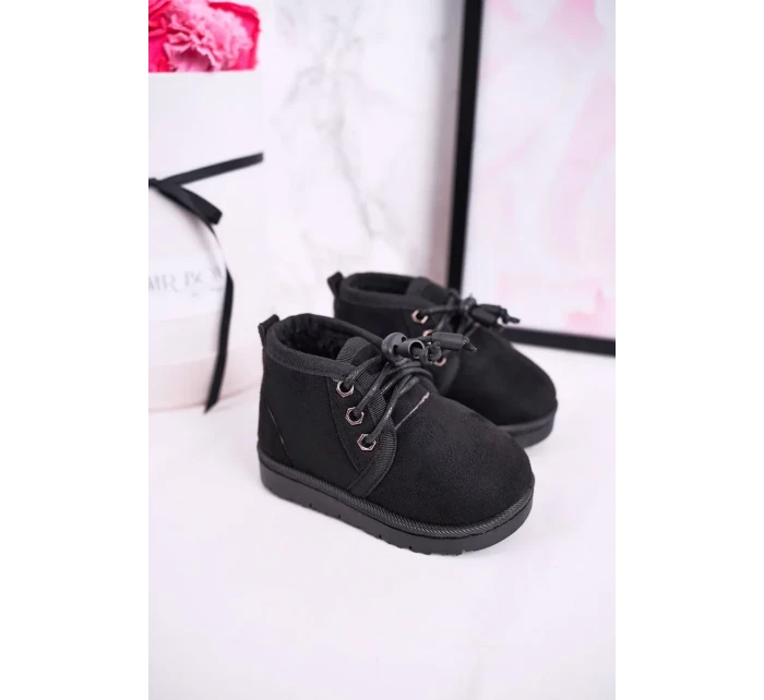 Dívčí šněrovací Sněhové Boty S Kožešinou černé Hunter