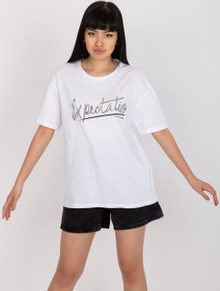 Bílé tričko s aplikací a kulatým výstřihem