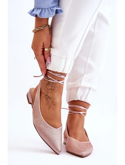 Dámské vázané baleríny s kamínky 6140 Béžová - Diamantique