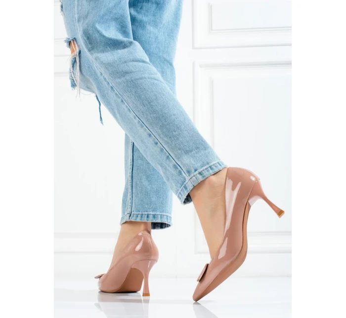 Jedinečné  lodičky dámské hnědé na jehlovém podpatku