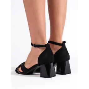 Exkluzívní  sandály dámské černé na širokém podpatku