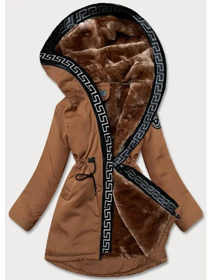 Dámská bunda v karamelové barvě s kožešinovou podšívkou model 21345418 - S'WEST Dámská bunda v karamelové barvě s kožešinovou podšívkou model 21345418 - S'WEST