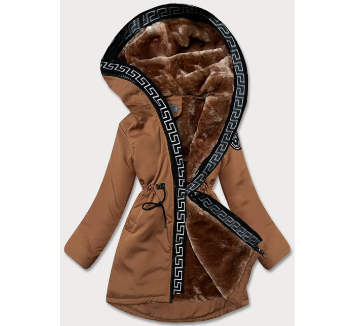 Dámská bunda v karamelové barvě s kožešinovou podšívkou model 17927410 - S'WEST