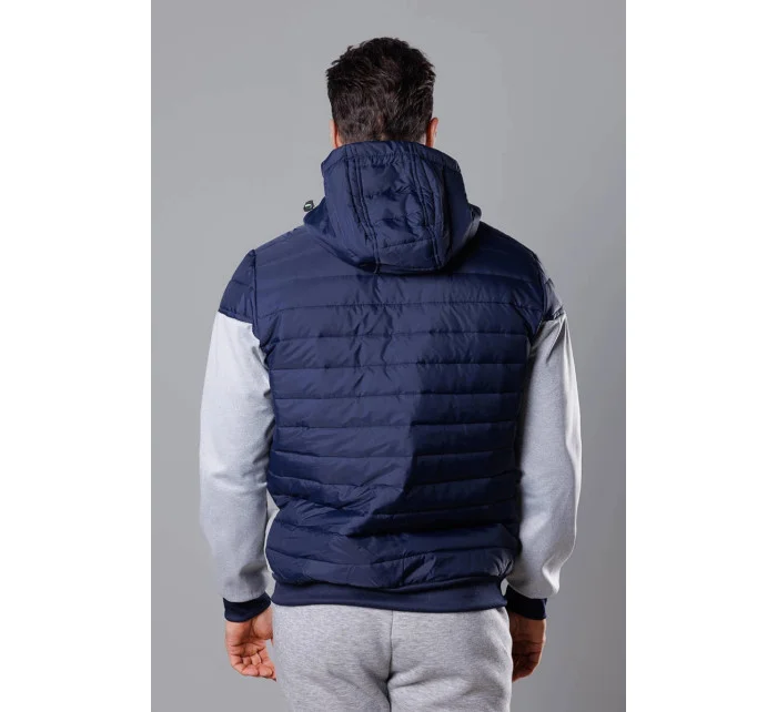 Tmvě modro-limetková pánská sportovní bunda z různých spojených materiálů (8M901-215)